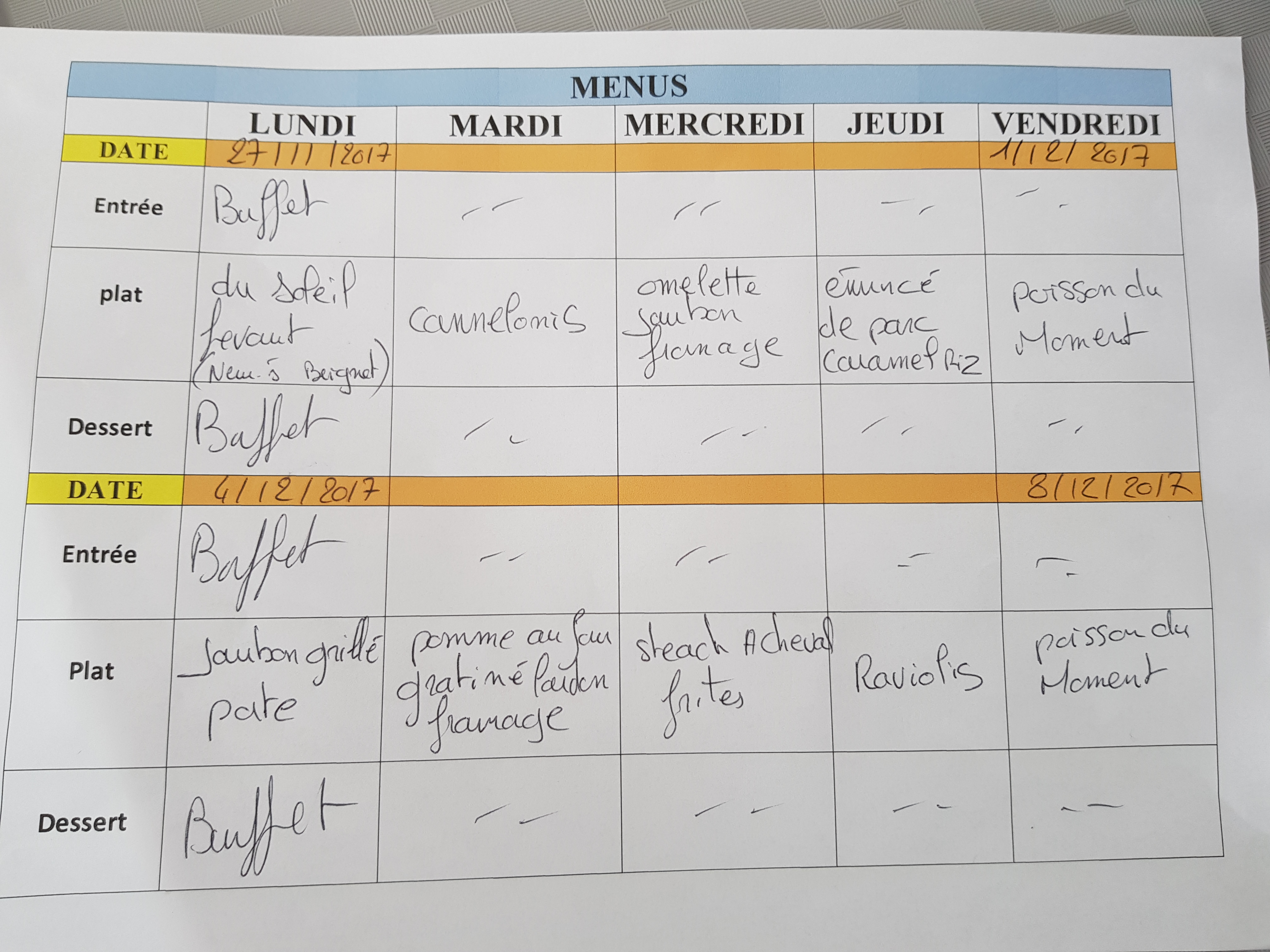 Menus cantine 27nov au 8dec